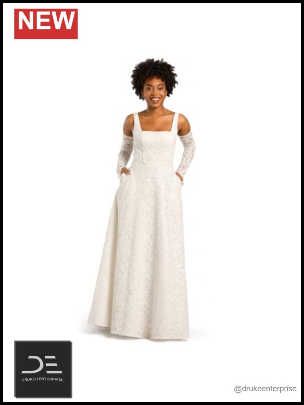 Lace Tank Square Neck A-Line Wedding Dress, Maxi Gown